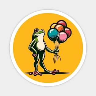 A frog holding a bunch of colorful balloons Magnet